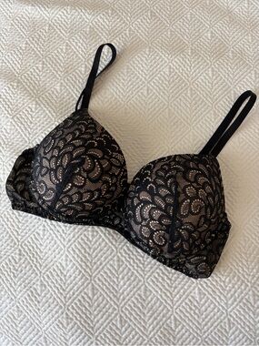 True & Co BÉZIER Black Lace Overlay Push-Up Bra | Size 32C